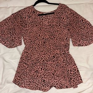 Large Short Sleeve pink Leopard Top